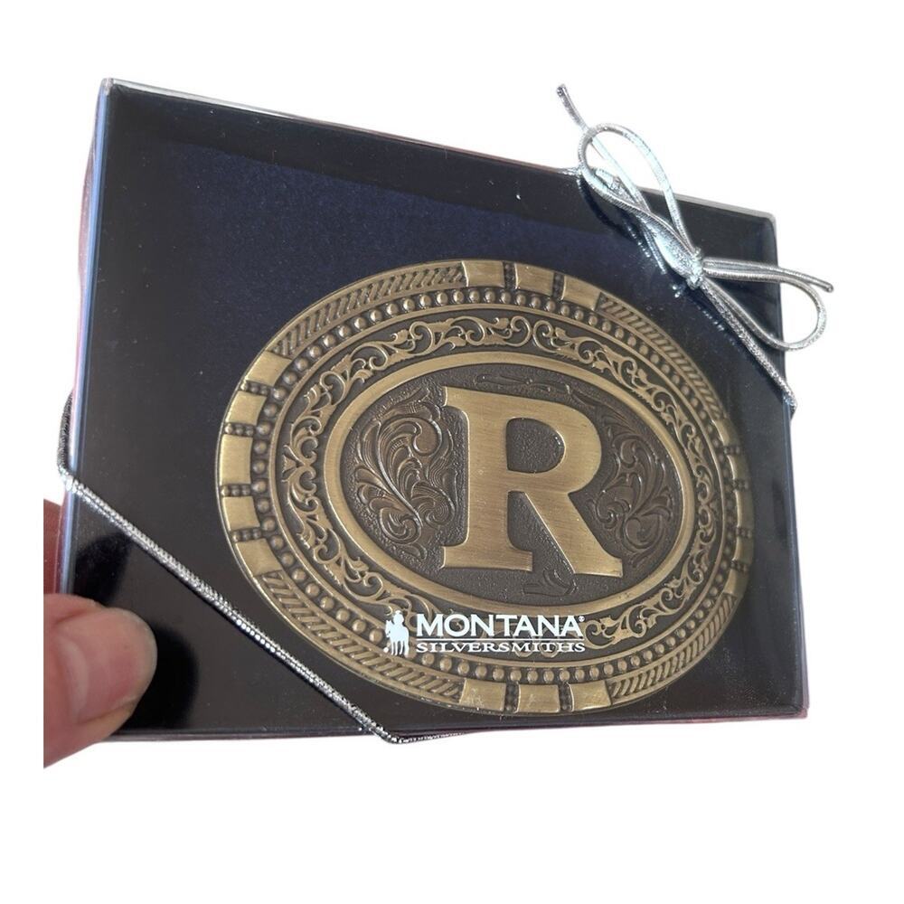 New Montana Silversmiths Brass Initial R Letter Belt Buckle In Box Western Men’s